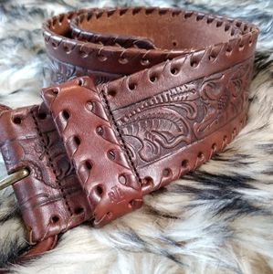 Ralph Lauren Vintage Leather Belt Brown Embossed